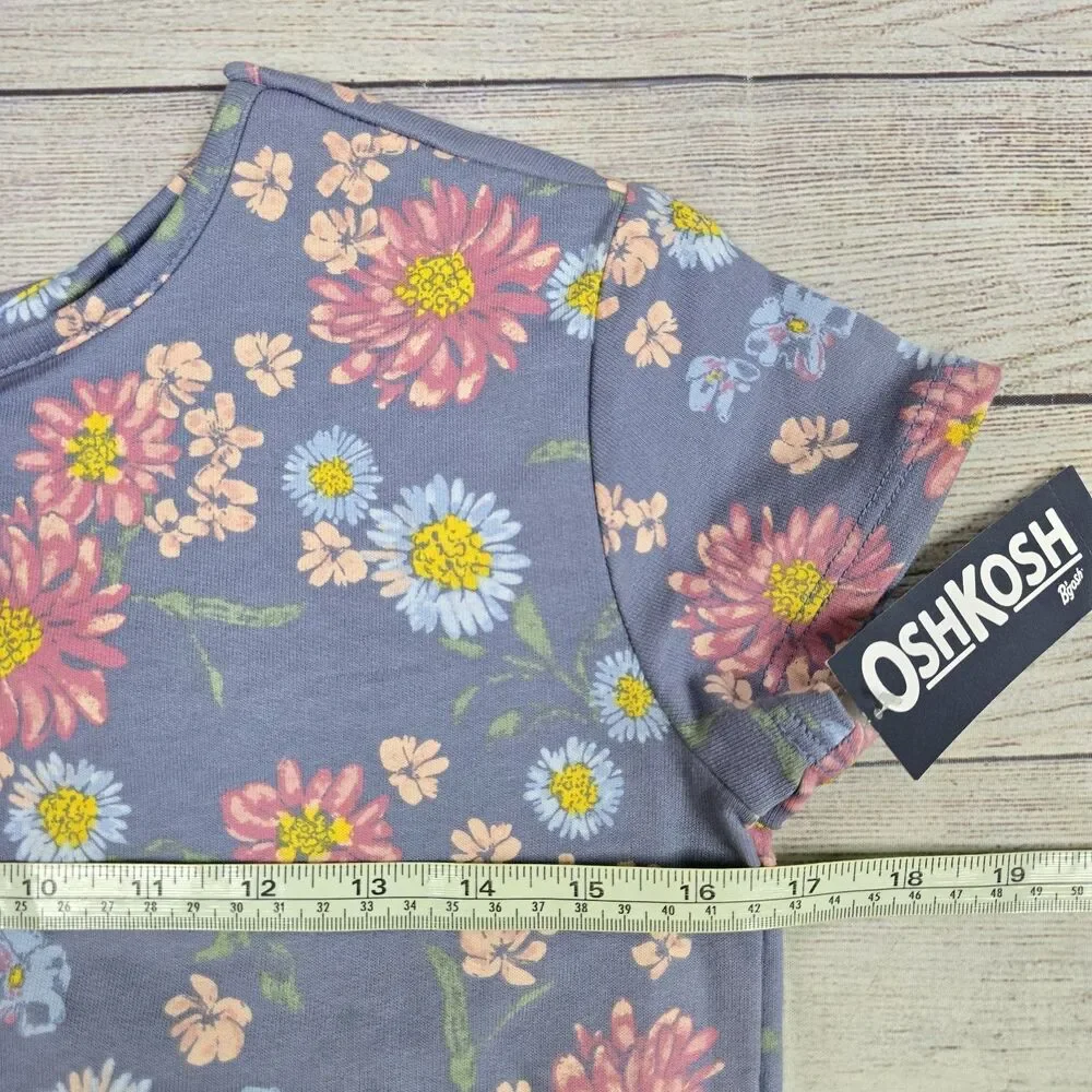 OshKosh B'gosh Kids Girls Blue Floral Short Sleeve Shirt Elastic Bottom 10 NWT